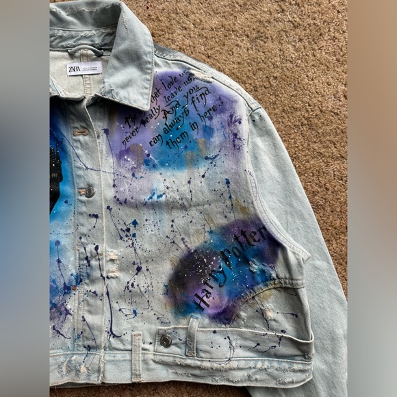 Hand painted New Denim ZARA Jacket size M Custom Harry Potter - Picture 11 of 12